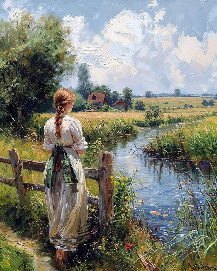 نقاشی رنگ روغن منظره روستایی