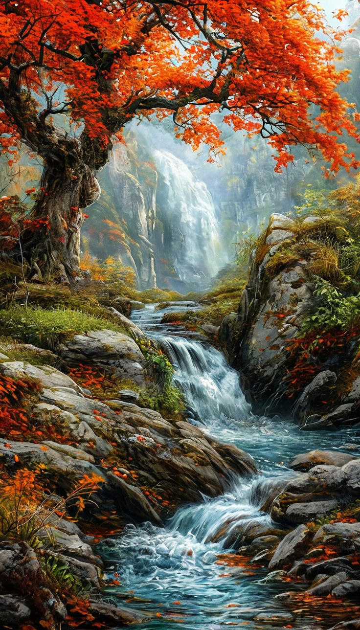 اموزش نقاشی رنگ روغن منظره پاییزی