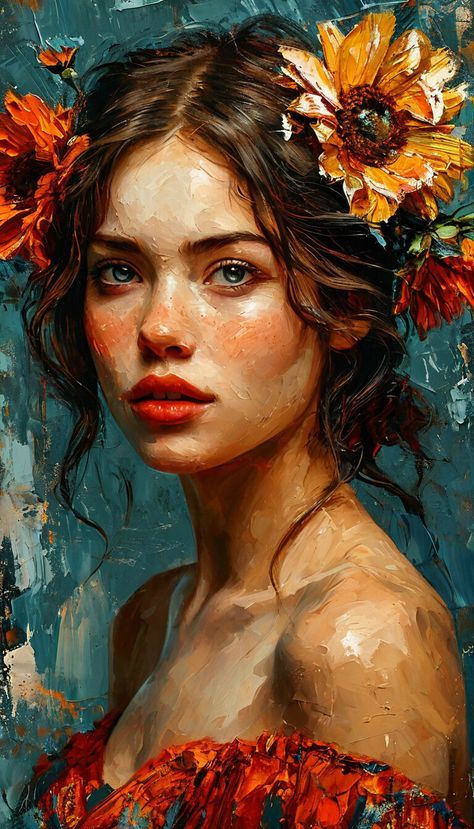 نقاشی رنگ روغن چهره دختر